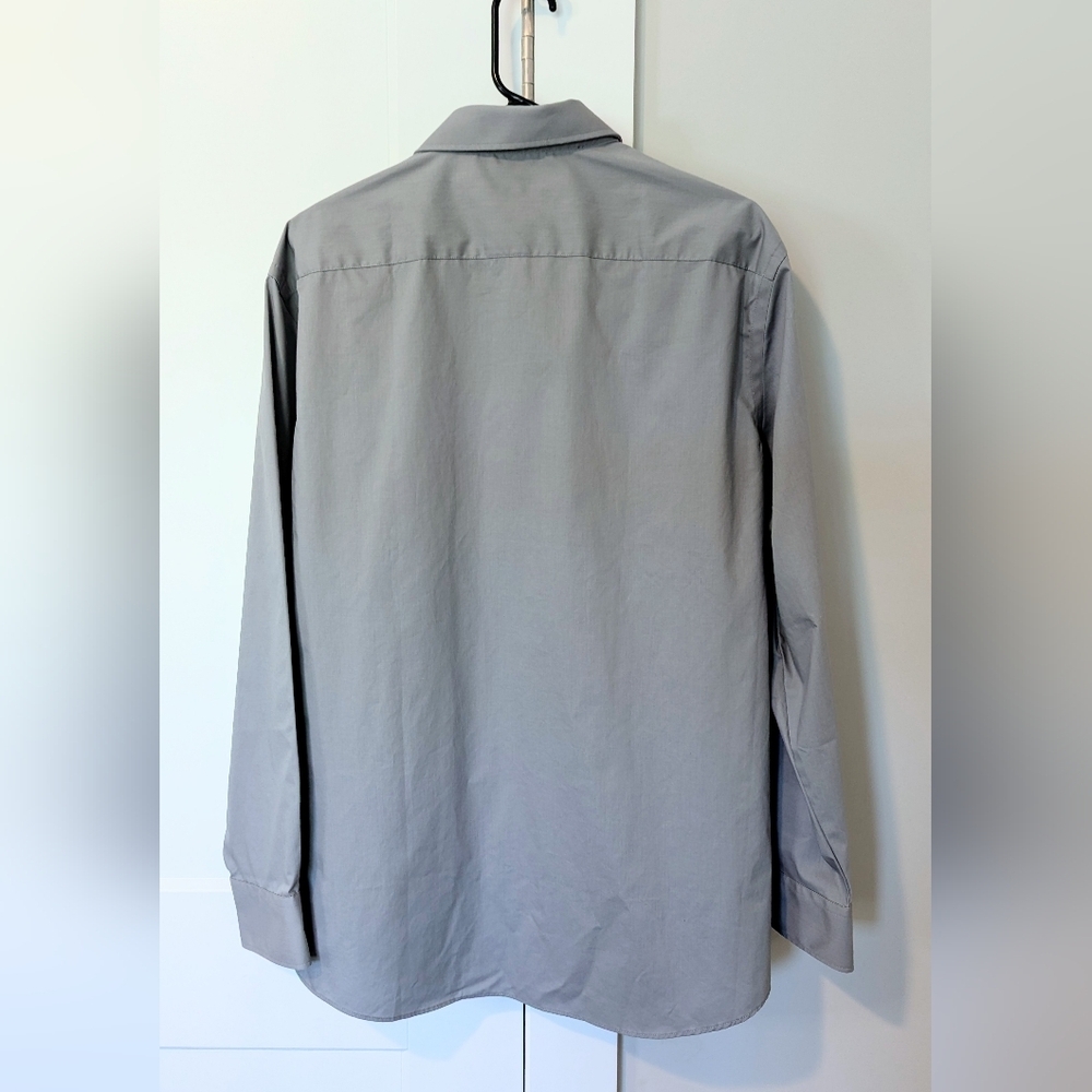 Haggar men's dress shirt slim fit grey gray wrinkle resistant size 17 - 17.5 EUC - Picture 3 of 4